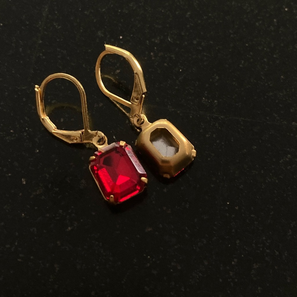 Elegant Gold And Red Crystal Earrings - image 2